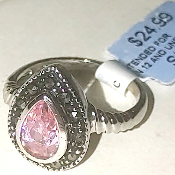 New Old Stock NWT EDCO Ring Band sz 5 Rhodium Marcasite & Pear Cut Topaz - Picture 12 of 16